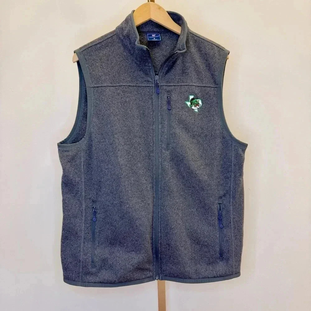 Vineyard Vines Men's Fleece Vest Gray M Full-Zip TX Southlake Carroll Dragons